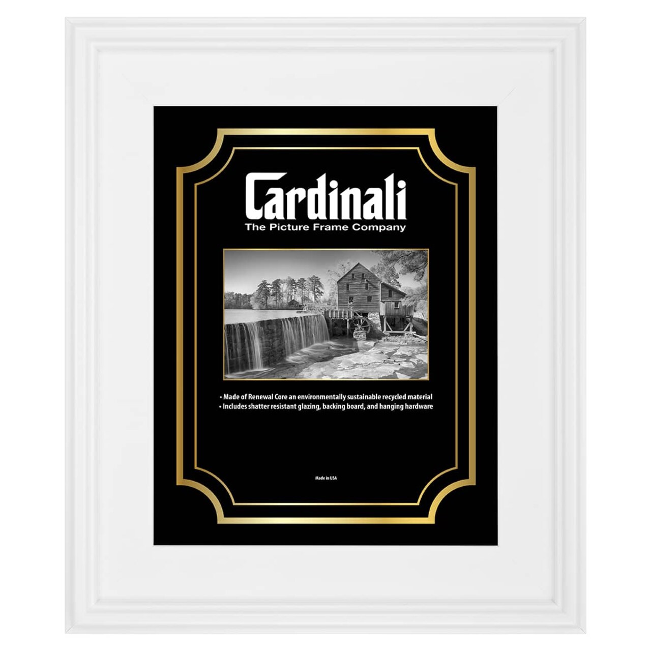 Cardinali Plein Air, White 16x20" Picture Frame with Acrylic Glazing & Cardboard Backing, for Photography or Canvas Frame, 3 Wide Moulding, 1/2 Rabbet Depth, D-Ring Hangers Included